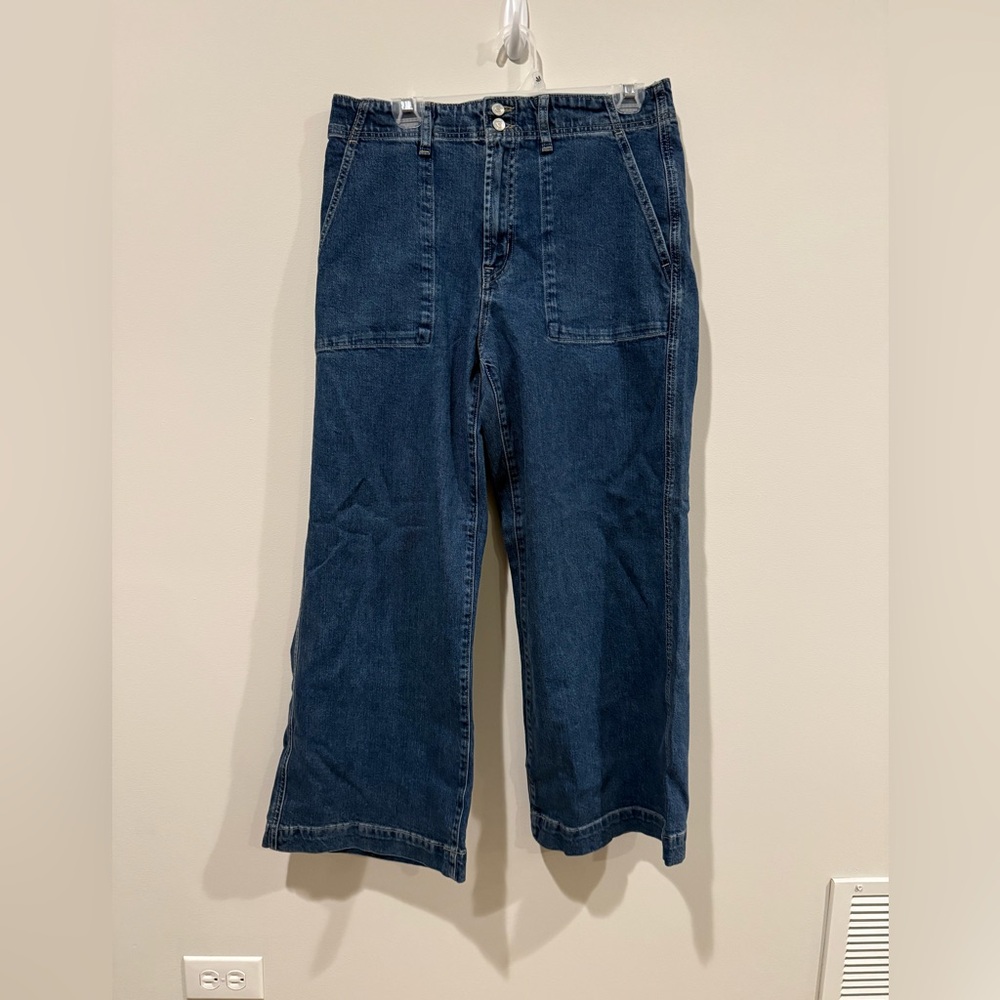 GAP Women’s High Rise Wide-Leg Crop Blue Fly Button Denim Jeans 32x26